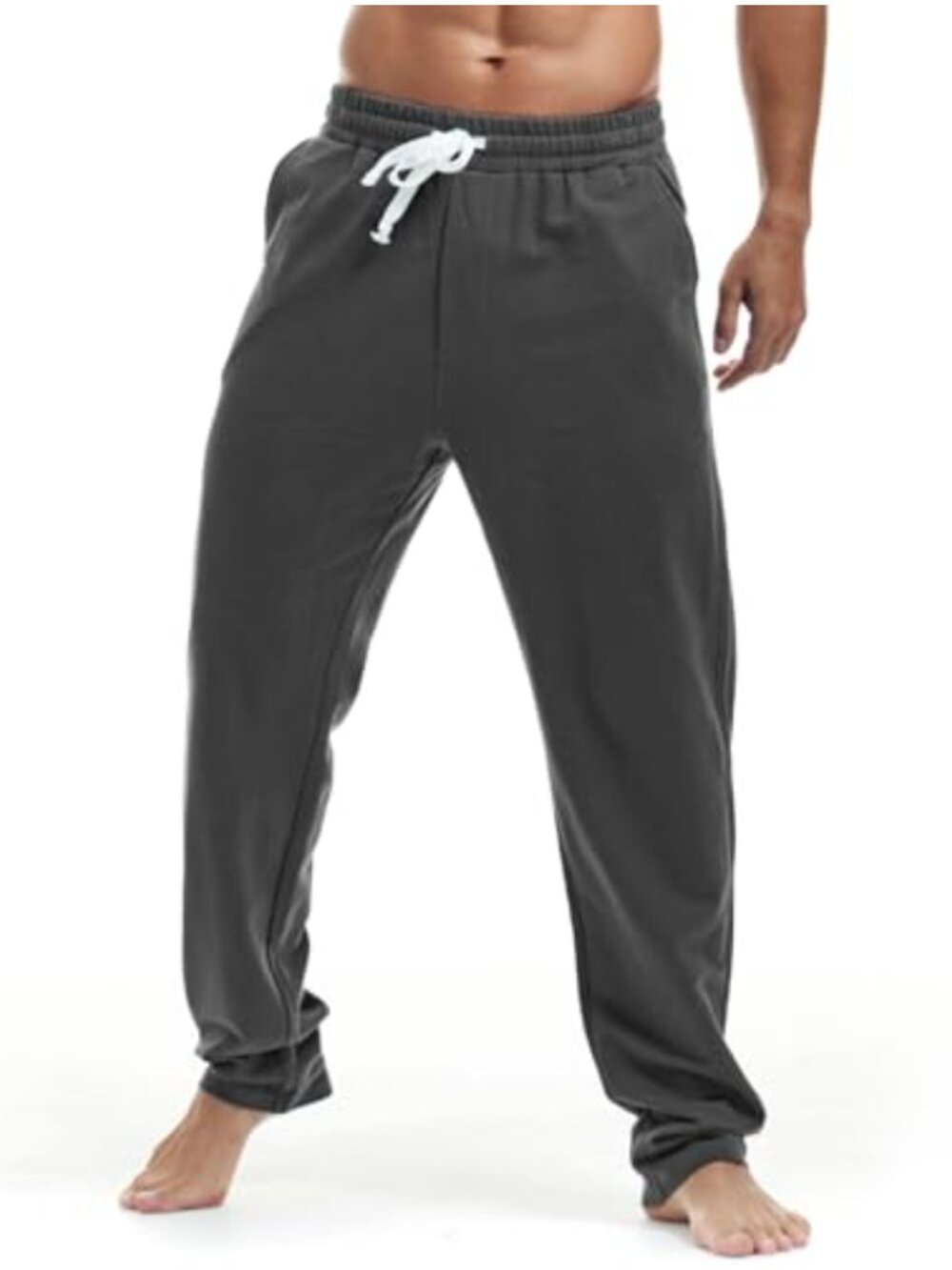 Mens Cotton Sweatpants Straight Leg Open Bottom Joggers Pockets Yoga Workout